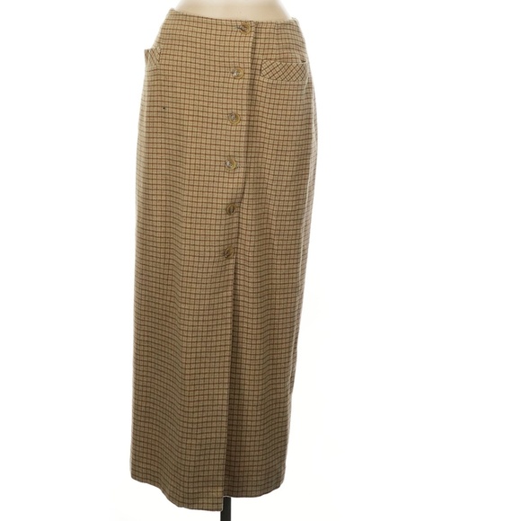 DKNY Tan Houndstooth Wool Skirt Size 8 - Picture 1 of 3